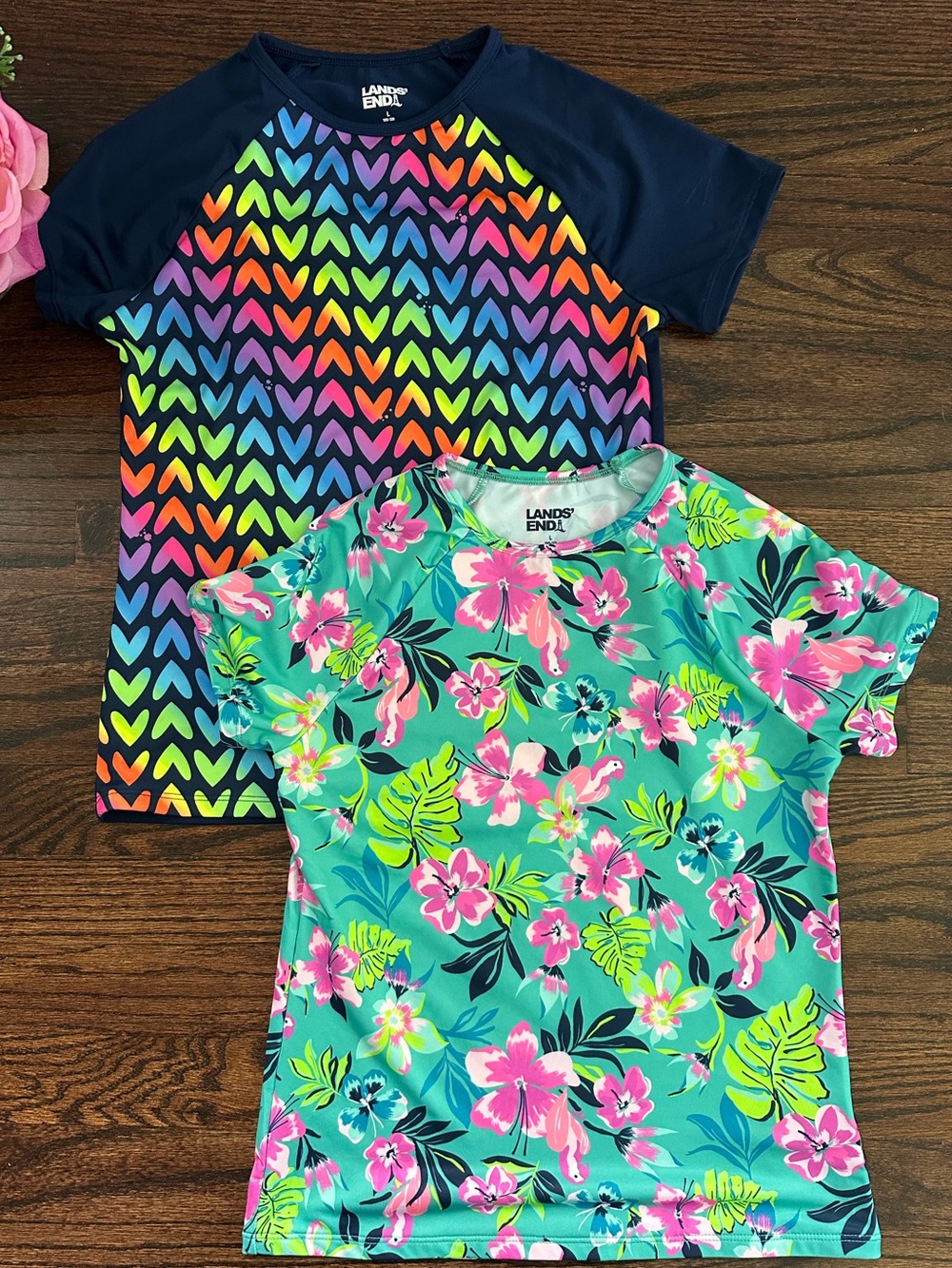 Bundle of 2 Lands End rashguards, size L/10-12S